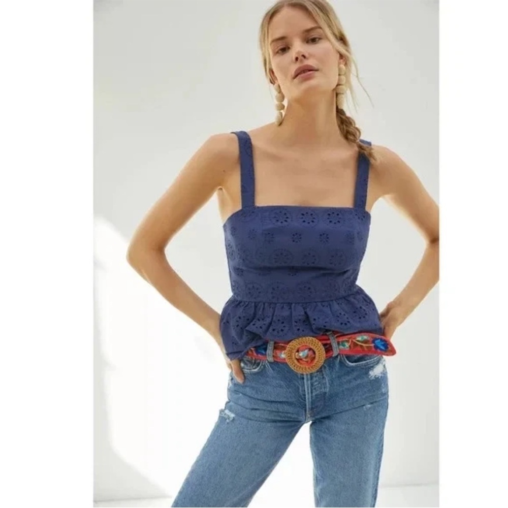 Anthropologie HUTCH Dorri Buckle Back Tank Navy Blue Eyelet Square Neck Sz 6 NEW - Picture 4 of 10